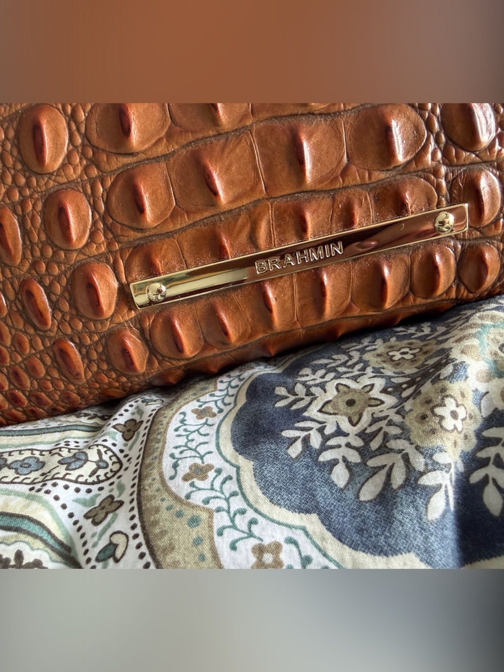 Brahmin Cognac Croc-Embossed Leather Shoulder Bag - Picture 3 of 8